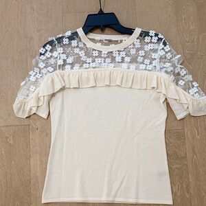 Elie Tahari Cream Floral Lace Women's Top xs